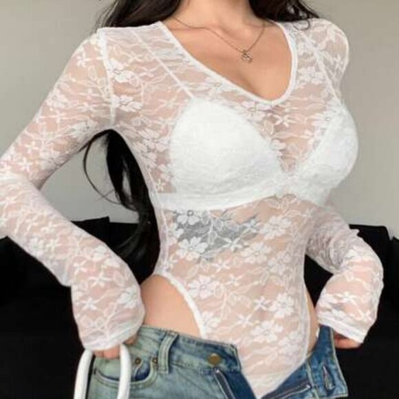 Baby Blue Lace Bodysuit Cherry Mellow - Picture 1 of 8